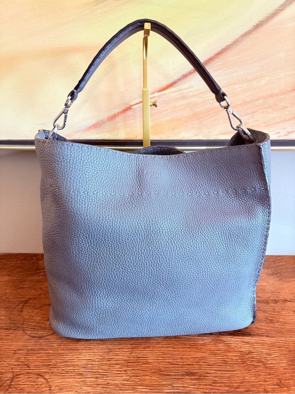 Fendi Selleria Large Anna 2-Way Tote Bag - Grey Pebbled Leather w/ CoA